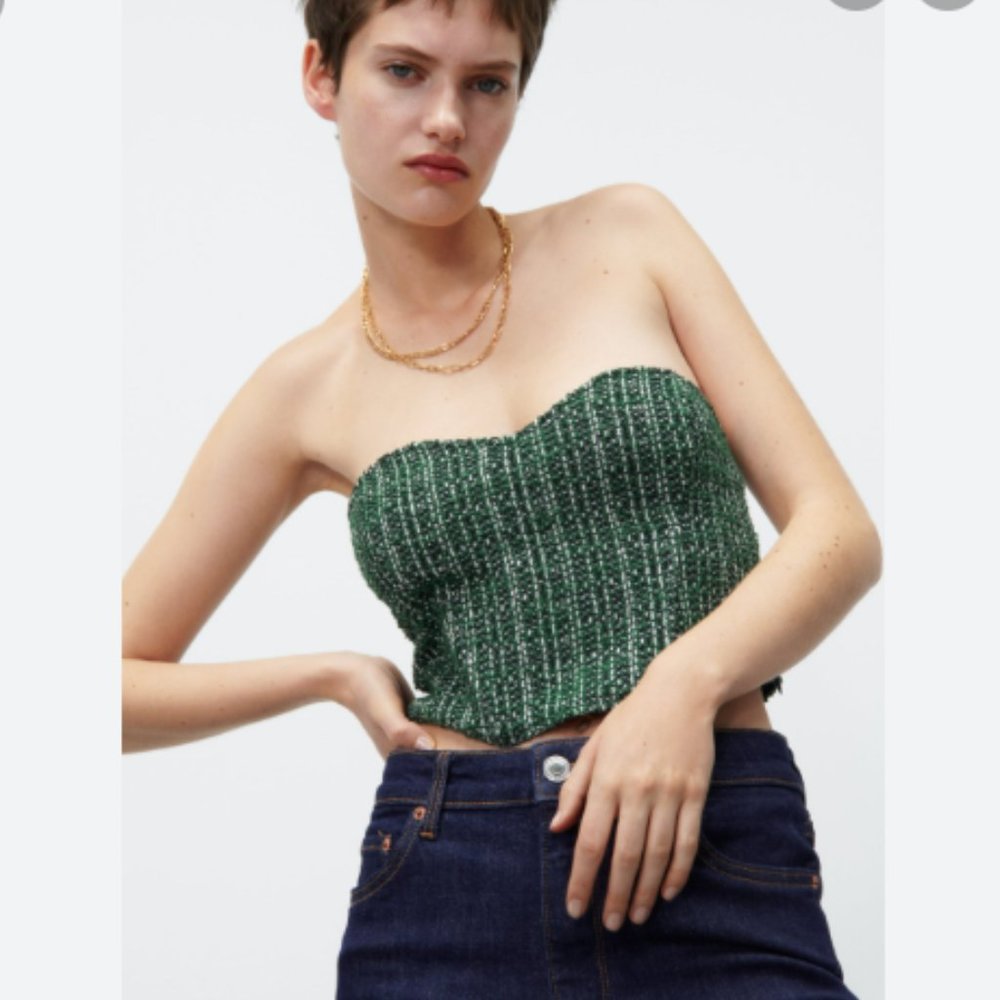 Zara corset crop top green NWT S